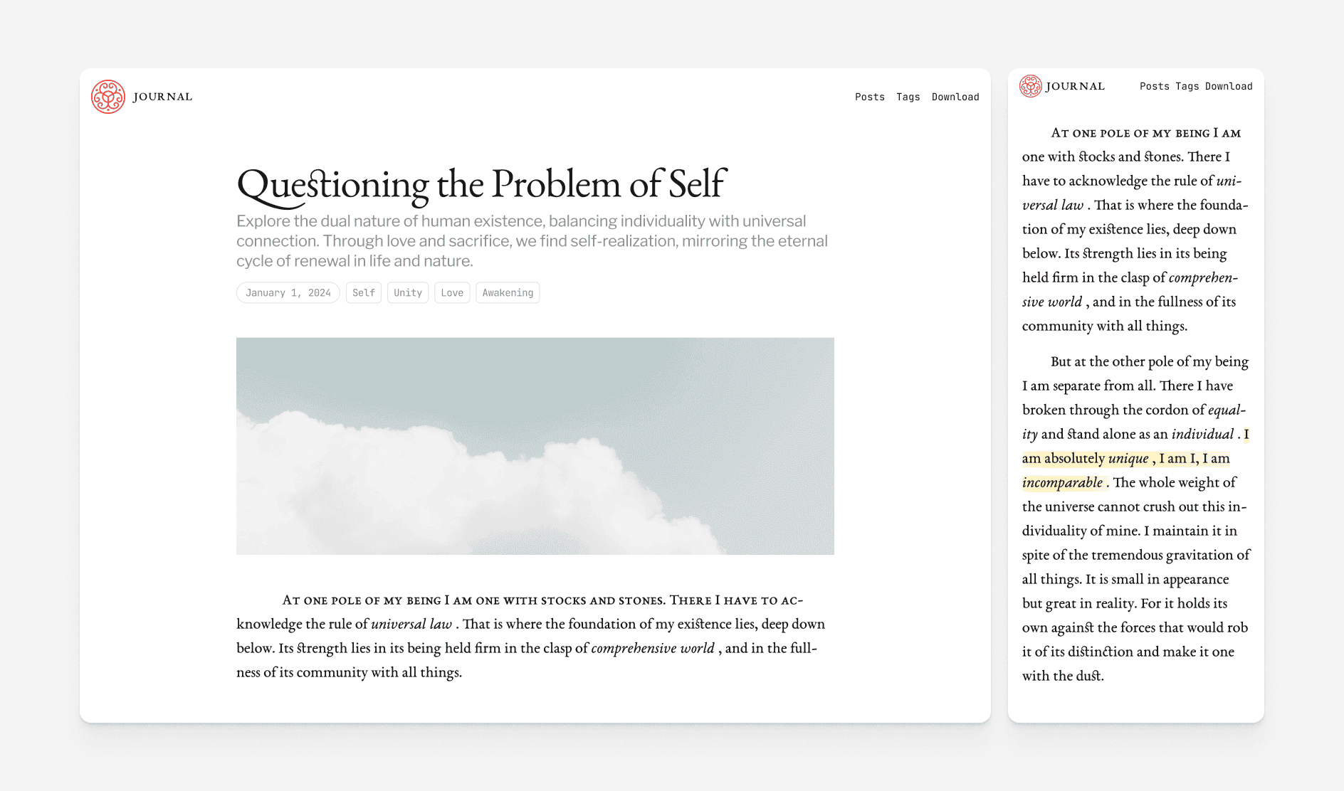 Journal template preview - Astro blog template design